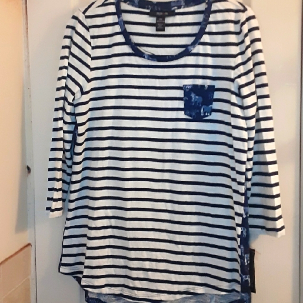 Style & Co. NWT XS Striped 3/4 Sleeve Top Flicka Lola